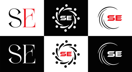 SE logo. S E design. White SE letter. SE, S E letter logo SET design. Initial letter SE linked circle uppercase monogram logo. S E letter logo SET vector design. SE letter logo design five style.	
