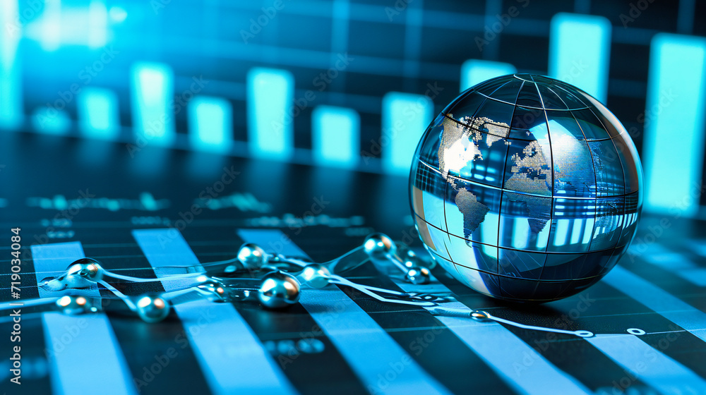 Poster global business technology concept with digital earth map, networking and internet in a modern setti