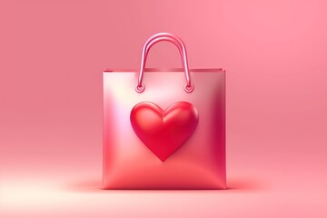 Pink shopping or gift bag with heart. Generative AI
