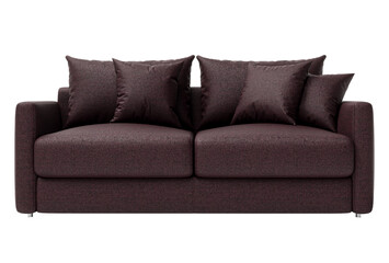 Modern red fabric sofa with pillows isolated on white background. Furniture Collection. 