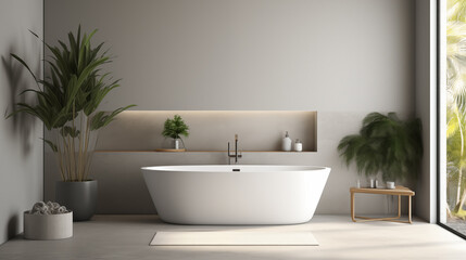Fototapeta na wymiar Modern Bathroom with Freestanding Bathtub