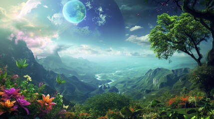 Fototapeta na wymiar Celestial Eden: A Planet of Environmental Wonders