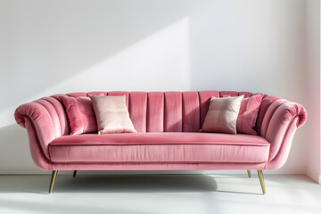 Stylish pink sofa isolated on white background 