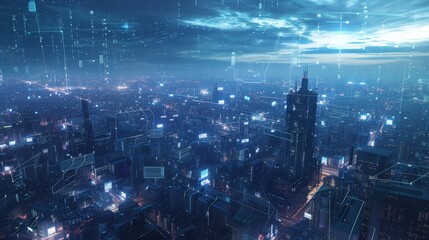 Fototapeta na wymiar Digital Horizon: A Neural City Shaping the Future of Technology