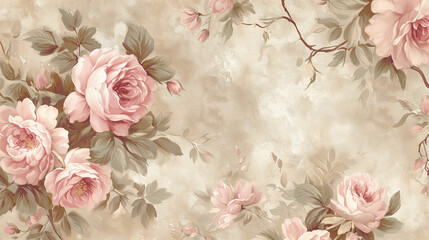 "Vintage Floral Wallpaper with Faded Pastel Roses and Elegant Victorian Charm for Classic Home Decor"