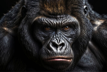 Close-up view of a fierce and enraged gorilla's expression portrait