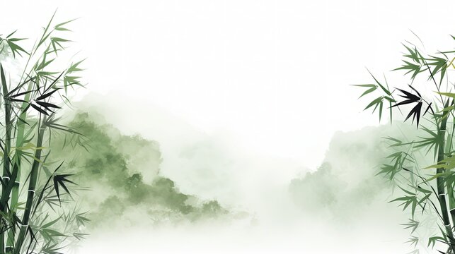 Set of Wallpaper Background Template of Panda and Bamboo Forest in the style of Chinese Ink Art Watercolor White Green with Copy Space Concept of  Environmental Conservation Panda Sanctuaries Eco 16:9