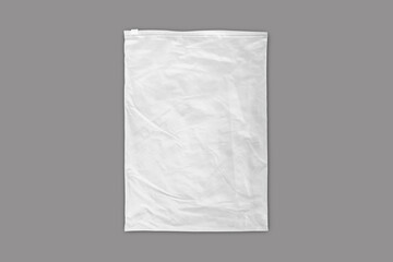 Black and white plastic bag with zip lock mockup isolated on background. Empty zipper polyethylene package mockup. 3d rendering. - obrazy, fototapety, plakaty