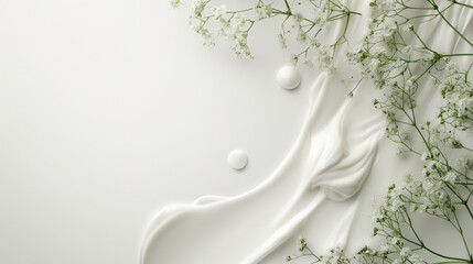 Face cream swirls merging with botanical elements