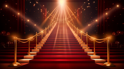 Luxurious and elegant red carpet staircase, holiday awards ceremony event