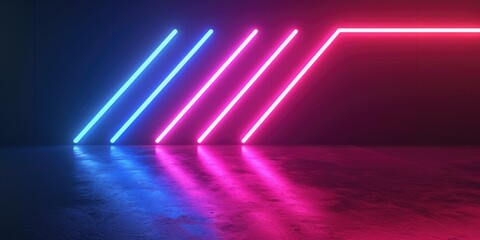 colorful blue and pink neon lights background in dark room
