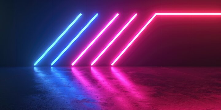 colorful blue and pink neon lights background in dark room