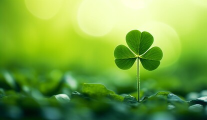 Green clover leaf on nature background. St.Patrick's Day. copy space