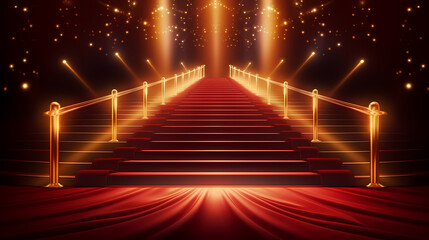 Luxurious and elegant red carpet staircase, holiday awards ceremony event