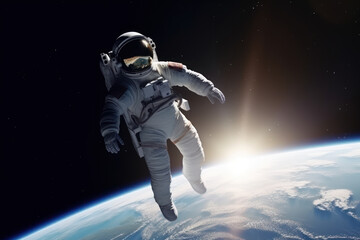 Fototapeta premium Astronaut pilot in space abstract background. Generative ai.