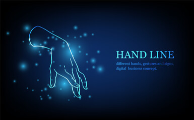 Human hand line, different hands, gestures and signs, digital business concept, futuristic digital innovation background vector illustration.