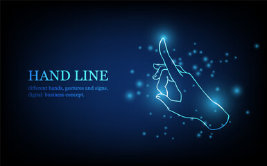Human hand line, different hands, gestures and signs, digital business concept, futuristic digital innovation background vector illustration.