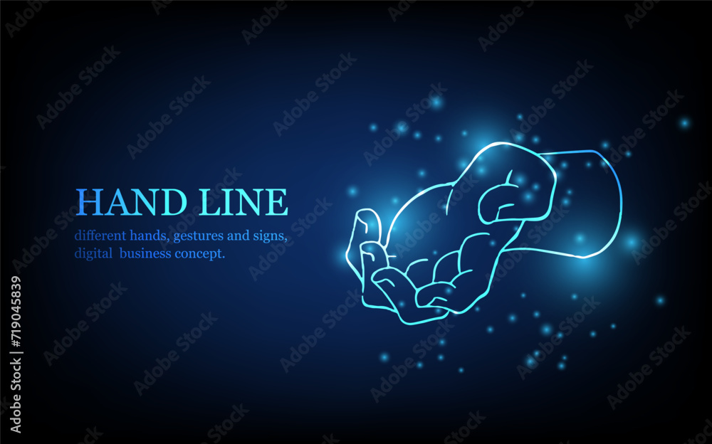 Wall mural human hand line, different hands, gestures and signs, digital business concept, futuristic digital i