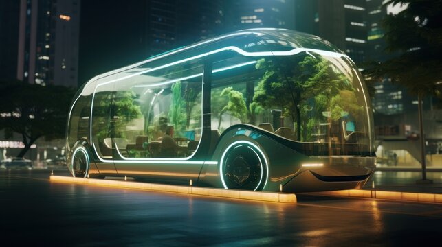 Futuristic bus model uses digital holographic app