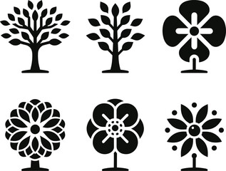 collection of vector flower and tree flat designs, civil and modern