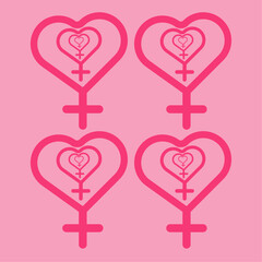 4 ector hearts dupucated in side symbol banner, web, backdrop. a Pink color International women day concept, arts, postcard vector, illustration