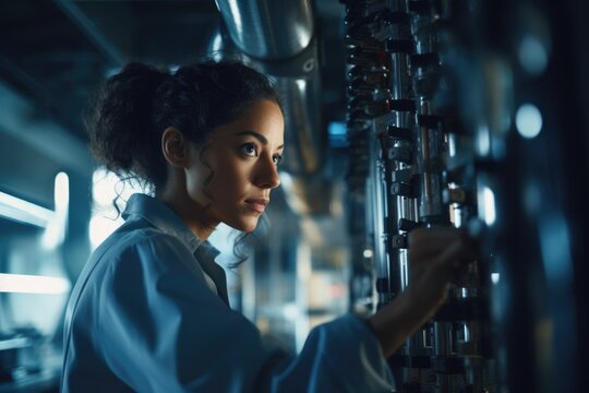 Female manufacturing supervisor overseeing production in cosmetics factory.