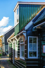 The picturesque fisherman village in Marken. Typical houses in the fisherman village were mostly built of wood.