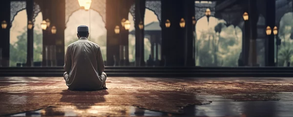 Foto op Plexiglas Muslim Man Praying in a Mosque, Fictional Character Created By Generative AI.  © Abdul Qaiyoom