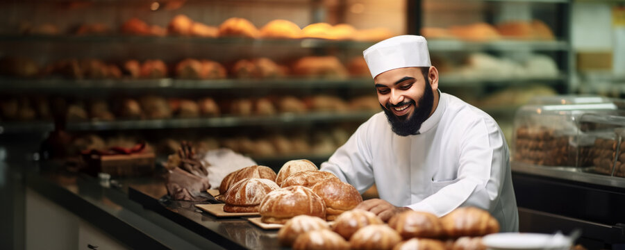 Baker Smiling Behind the Counter, Fictional Character Created By Generative AI.  - Powered by Adobe