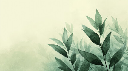 Ethereal digital art of layered green leaves in a minimalist style with a soft, faded green background.