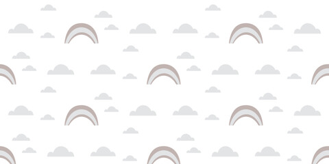 Seamless children's vector pattern in pastel colors for printing on fabric and paper. Stylized rainbow in the clouds.