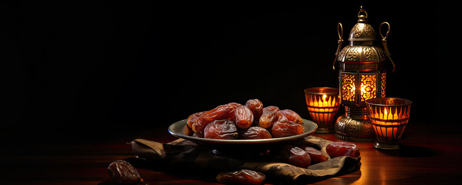 A Nighttime Dining Experience with a Bowl of Fresh Dates - 40 candles provide a warm and cozy atmosphere