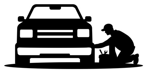 Auto mechanic repairing a car silhouette, Car Service SVG, Car SVG, Car Repair SVG, Auto Repair SVG, Automotive Mechanic icon