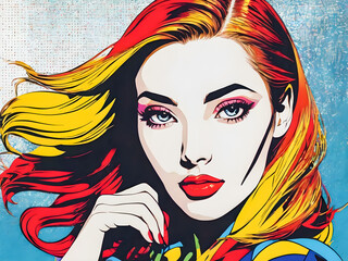 Beautiful young woman with bright makeup and hairstyle.illustration.