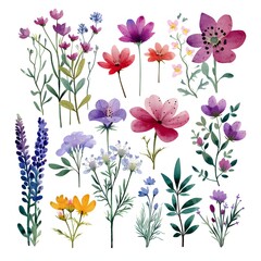 a collection of flowers and leaves