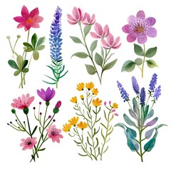 a collection of flowers and leaves