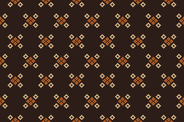 Ethnic geometric fabric pattern Cross Stitch.Ikat embroidery Ethnic oriental Pixel pattern brown background. Abstract,vector,illustration. Texture,clothing,scarf,decoration,motifs,silk wallpaper.