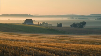 Fototapeta premium Fields of Dawn: A Silent Sunrise in the Heart of Farming