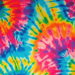 Fototapeta na wymiar Vibrant multicolor Tie Dye Swirl pattern. Fractal textured art. Hippie abstract background.