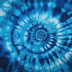 Blue Tie Dye Swirl pattern. Fractal textured art. Hippie abstract background.