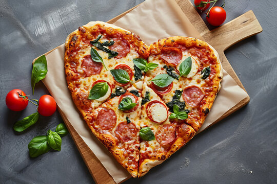 Valentine's day heart shaped pizza. Romantic meal