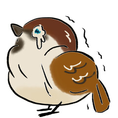 涙を流すすずめ