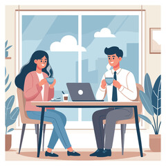 talking business plan with drink coffee illustration