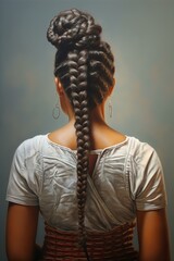woman cornrows hair style, woman back, photo realism