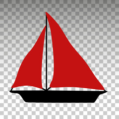 Red sailboat without background in minimalistic style vector simple