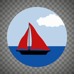 Sailboat sails in circle without background vector illustration in minimalistic style