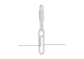 Paper clip in Continuous one single line drawing. Stationery item vector illustration
