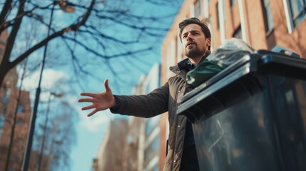 Man throws garbage for public use, empty trash can, Department of Public Health