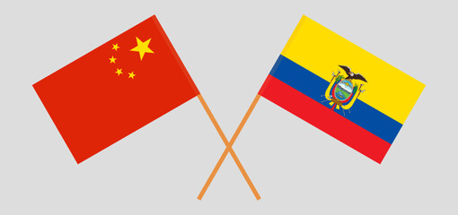Crossed flags of China and Ecuador. Official colors. Correct proportion