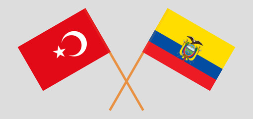 Crossed flags of Turkiye and Ecuador. Official colors. Correct proportion